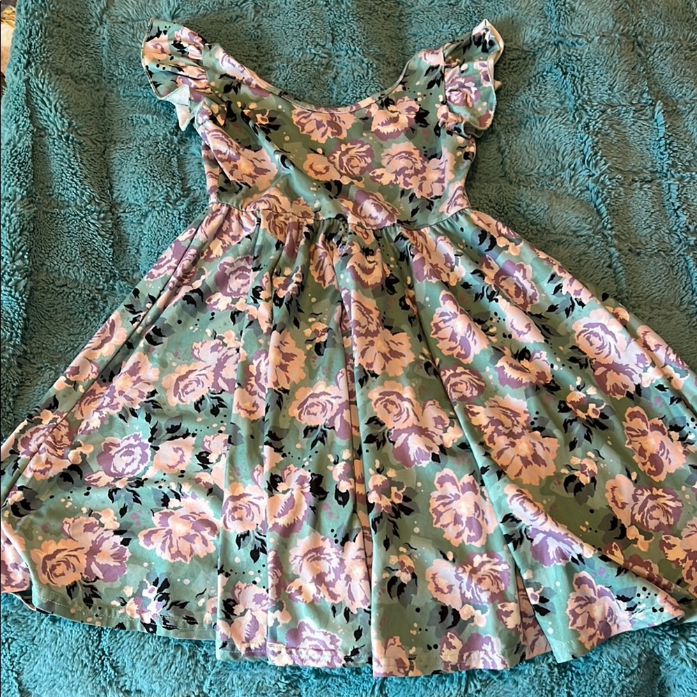 Dot Dot Smile Purple and Teal Sundress with Flutter Sleeves - empire size 5/6